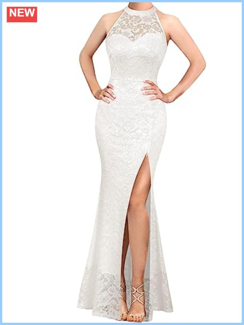 Halter Formal Prom Maxi Dress Evening Gown Lace Illusion